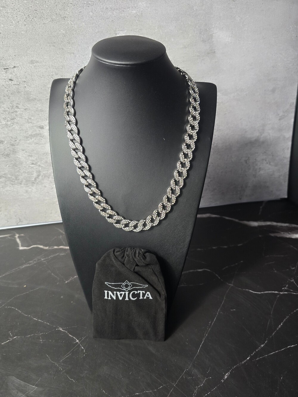 Invicta Silver-Tone Rhinestone Chain Necklace with Pouch